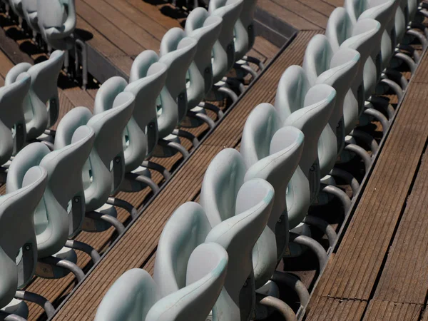 Rows Numbered Empty Plastic Seats Open Air Amphitheater Many Audience — Stock Photo, Image