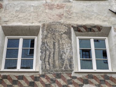 Brunico Brunek Ortaçağ Köyü detayları Val Pusteria Pustertal - Trentino Alto Adige Sudtirol Güney Tyrol İtalya, Avrupa