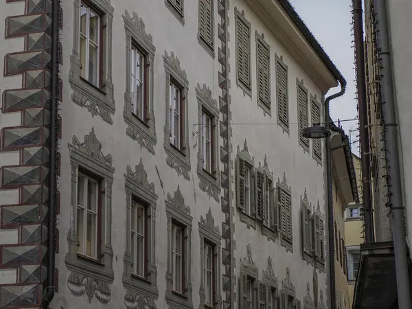 Brunico Brunek Średniowieczne Village Building Detail Val Pustertal Trentino Alto — Zdjęcie stockowe