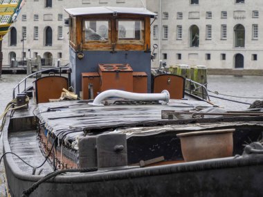 Amsterdam tarihi gemileri tekne detaylarını kapatın.