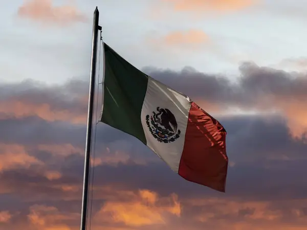 墨西哥城Ciudad Mexico的日落墨西哥国旗 图库图片