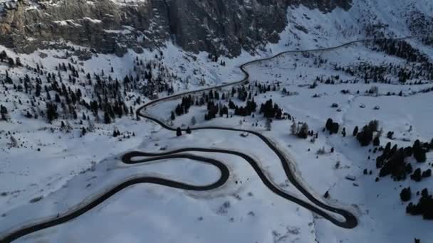 Nieve Dolomitas Vista Aérea Val Badia Invierno Temporada Panorama Paisaje — Vídeo de stock