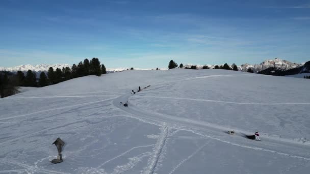 Schnee Auf Den Dolomiten Luftaufnahme Val Badia Der Wintersaison Panorama — Stockvideo