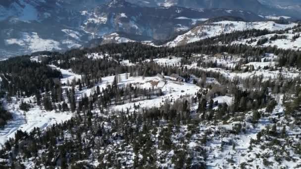 Śnieg Dolomitach Widok Powietrza Val Badia Sezonie Zimowym Panorama Krajobraz — Wideo stockowe