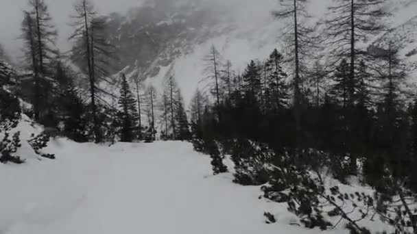 Pistenraupe Geht Bergab Blick Von Der Haupthütte — Stockvideo