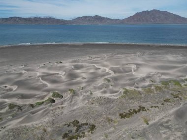 sand dunes desert by the pacific ocean in Puerto chale magdalena bay aerial view panorama baja california sur clipart