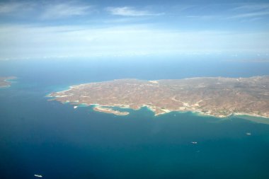 Balandra pichilingue la paz baja california sur airial view from plane Mexico.