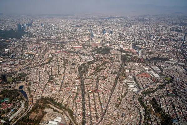 mexico city aerial view landscape from airplane aircraft panorama