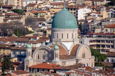 Giotto Kulesi yakınlarındaki Santa Maria dei Fiori, Brunelleschi Dome, İtalya 'dan sinagog manzaralı şehir manzarası