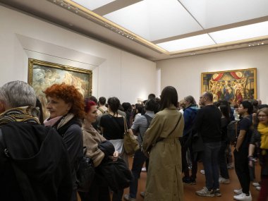 FLORENCE, İTALYA - 24 Mart 2024 Uffizi Galerisi dünyanın en önemli müzelerinden biri.