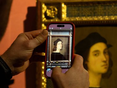 FLORENCE, İTALYA - 24 Mart 2024 Uffizi Galerisi dünyanın en önemli müzelerinden biri.