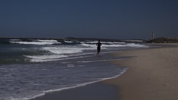 Aveiro Πορτογαλία Ατλαντικός Ωκεανός Beeach Κύματα Αργή Κίνηση — Αρχείο Βίντεο