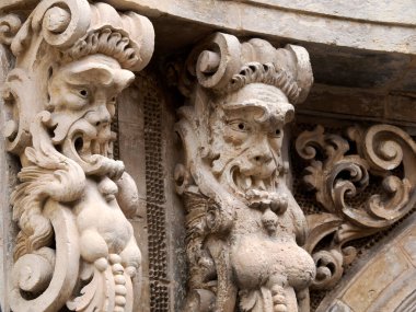 Noto küçük kasaba barok bina detayı Sicilya, İtalya