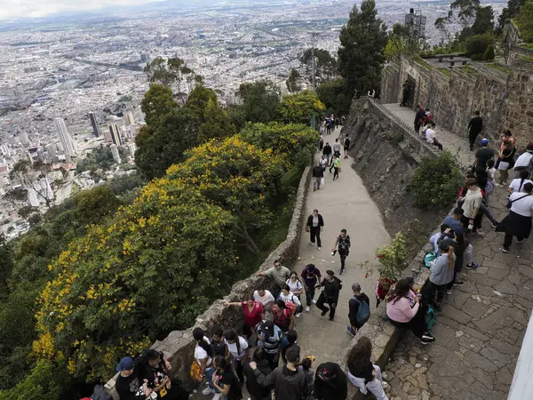 stock image BOGOTA, COLOMBIA - JULY 2 2024 - Monserrate up on metropolis of bogota is full of tourist