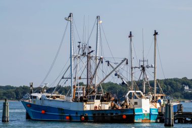 Greenport Limanı balıkçı teknesi Long Island New York Panorama