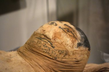 TURIN, İTALYA - 14 Mayıs 2025 - Mısır Müzesi 'ndeki boyanmış yüz mumyası dünyanın en önemli ikinci Mısır koleksiyonu olarak kabul edilir..