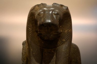 TURIN, İtalya - 14 Mayıs 2025 - Mısır müzesi dünyanın en önemli ikinci Mısır kolleksiyonu olarak kabul edilir. Mut tapınağı Sekhmet tanrıça heykelleri