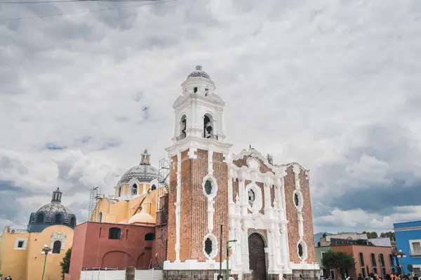 Собор Тласкала Мексика Время Ремонта После Землетрясения 2017 Года Стоковая Картинка