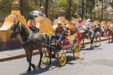 Metepec, Meksika 'da düzenlenen geleneksel San Isidro gezinti arabasında dekore edilmiş..