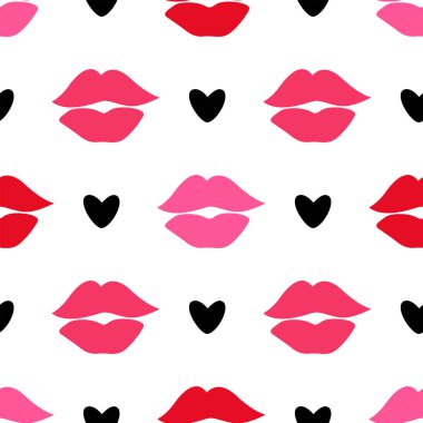 Dudaklar ve kalpler kusursuz vektör deseni