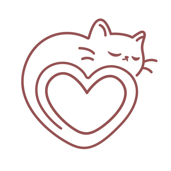 Cat Sleep Heart Animal Support Vector Illustration — Stock Vector