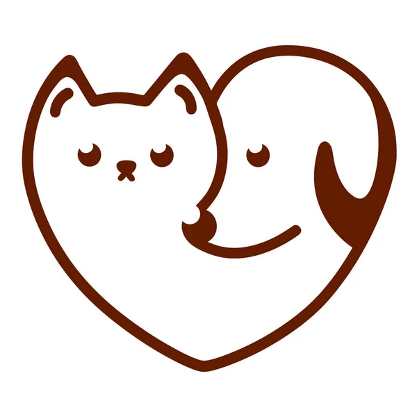 Cão Gato Coração Ilustração Vetorial Simples —  Vetores de Stock