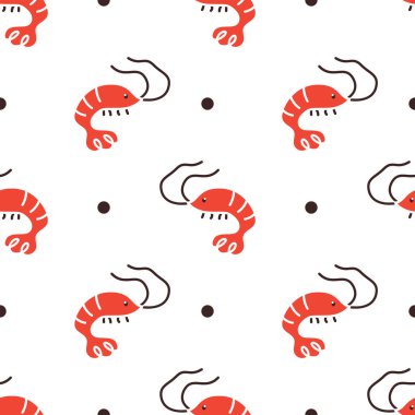 Tatlı karides karikatürü. Kusursuz vektör deseni