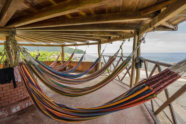 stock image Accommodation at Carbo San Juan in Tayrona National Park. Caribbean beach with peaceful, relaxing hammock view in South America, Colombia 