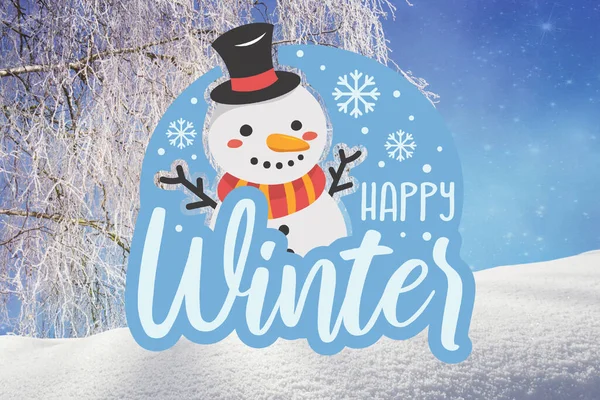 Mutlu kış tebrik kartları ya da kardan adam ve kar taneleriyle dolu posterler