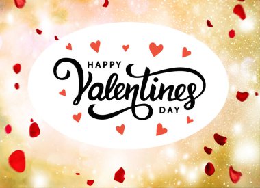 Happy Valentinas day greeting card or banner with red rose petals clipart