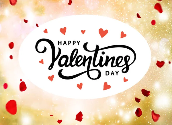 Happy Valentinas Day Greeting Card Banner Red Rose Petals — Stockfoto