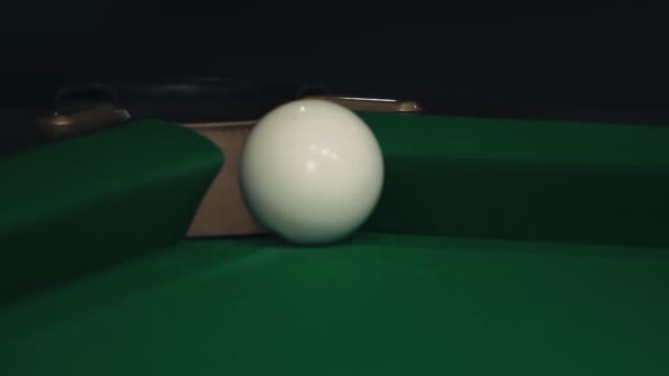 Billiard Bals Balls Dispersed Billiard Kick Close White Ball Falling — Stock Video