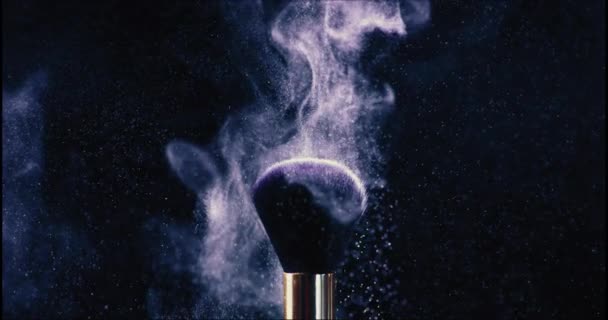Super Slow Motion Shot Blue Makeup Powder Falling Facial Brush — Video