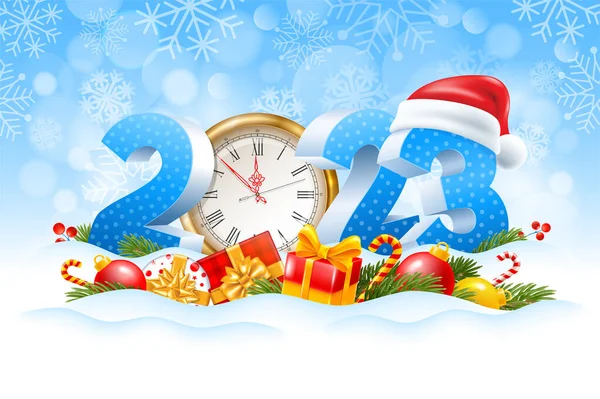 Dígitos Volumétricos 2023 Reloj Oro Regalos Ramas Abeto Juguetes Navidad — Archivo Imágenes Vectoriales