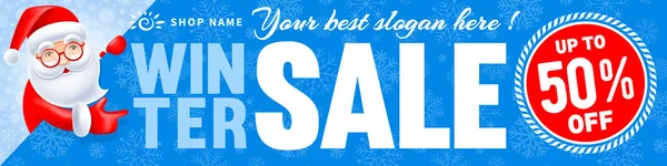 Jul Och Nyår Vinter Försäljning Reklam Banner Mall Glad Santa — Stock vektor