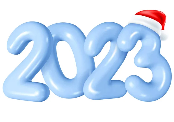 Happy New Year 2023 Realistic Glossy Plastic Blue Numbers Cartoon — Stock Vector