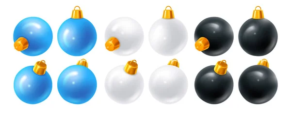 Hochglanz Realistische Weihnachtskugeln Oder Spielzeug Aus Verschiedenen Blickwinkeln Oder Projektionen — Stockvektor