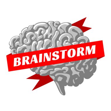 Brainstorm Creative Logo With Red Ribbon and Brain. Vector illustration
