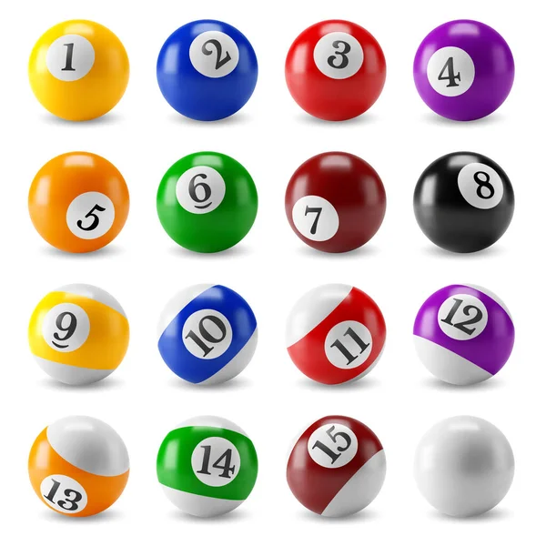 Realistic Pool American Billiards Balls Collection Snooker Color Balls Numbers — Vettoriale Stock