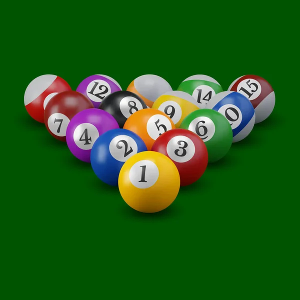 Pool American Billiards Balls Numbers Green Table Ready Game Snooker — Vettoriale Stock