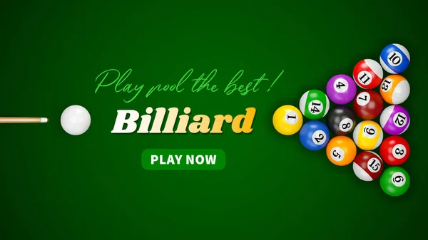 Banner Template Pool Snooker American Billiards Balls Numbers Green Table — Vettoriale Stock