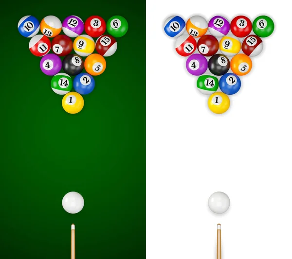 Pool American Billiards Balls Numbers Green Table Ready Game Snooker — 图库矢量图片