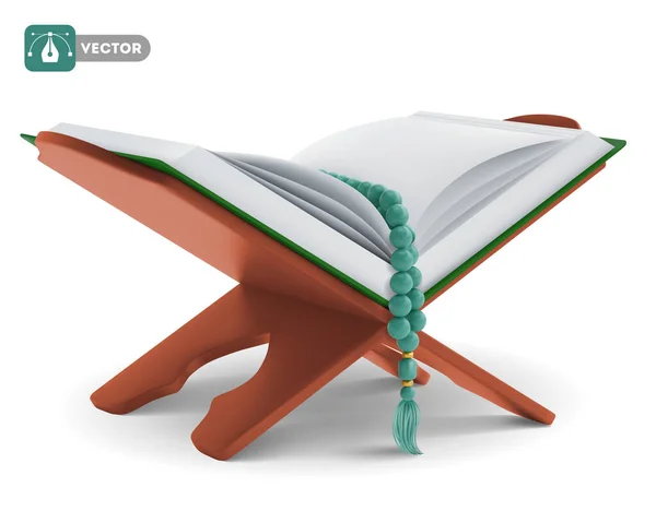 Svatý Korán Růžencem Otevřít Dřevěné Držák Knihy Design Prvek Pro — Stockový vektor