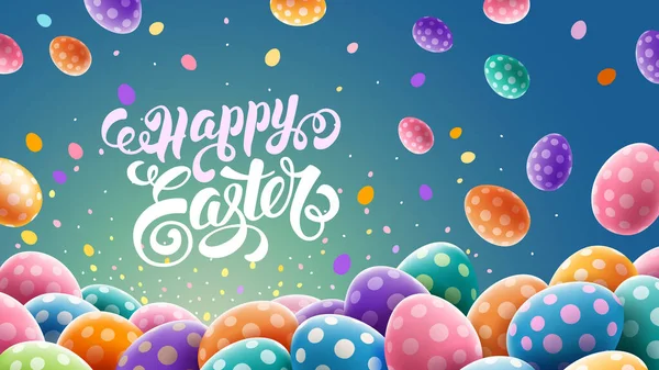 Banner Felicitación Pascua Tarjeta Con Muchos Huevos Pascua Colores Pintados — Archivo Imágenes Vectoriales