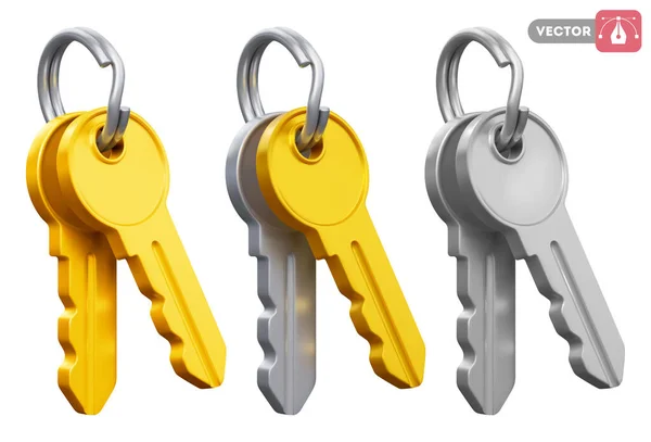 Két Angol Kulcs Ajtózárból Kulcsok Lógnak Gyűrűn Arany Ezüst Színek — Stock Vector