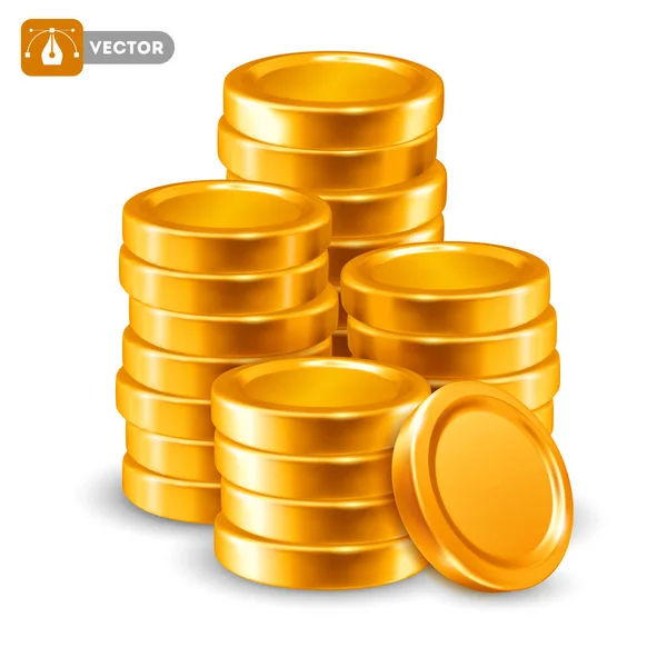 Στοίβα Χρυσά Νομίσματα Απομονωμένο Λευκό Φόντο Διάνυσμα Ρεαλιστική Απεικόνιση — Διανυσματικό Αρχείο