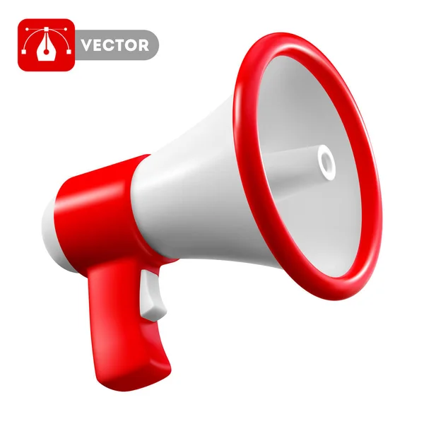 Czerwono Biały Megafon Izolowany Białym Tle Wektor Realistyczna Ilustracja — Wektor stockowy
