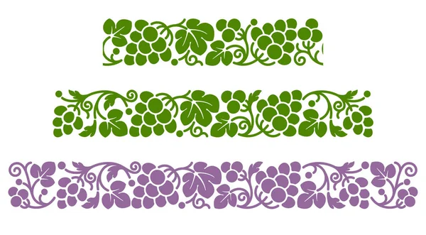 以葡萄 成熟葡萄和树叶的花纹为界 无缝图案 装饰和装饰与角落的元素 矢量说明 — 图库矢量图片