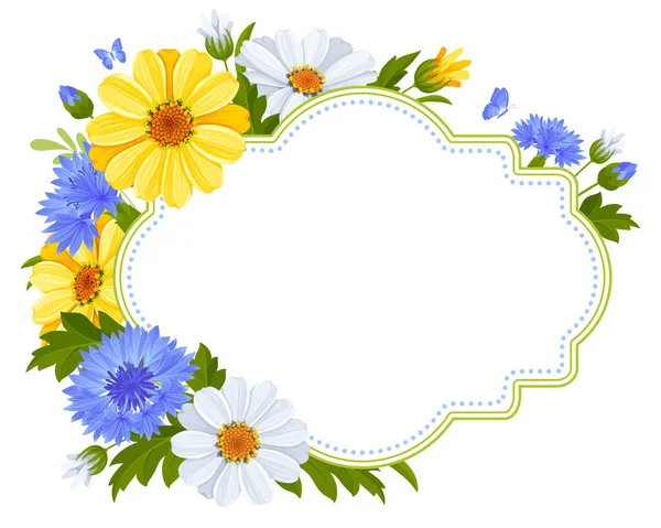 Hoş Tebrik Kartı Etiket Kır Çiçekleriyle Dolu Afiş Şablonu Beyaz — Stok Vektör