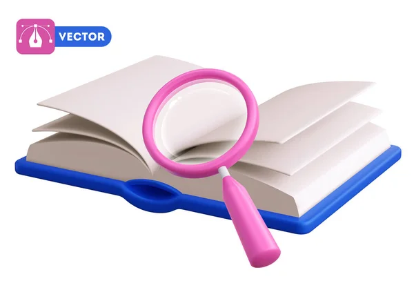 Magnifying Glass Open Book Realistic Icon Case Study Search Concept — Stock Vector